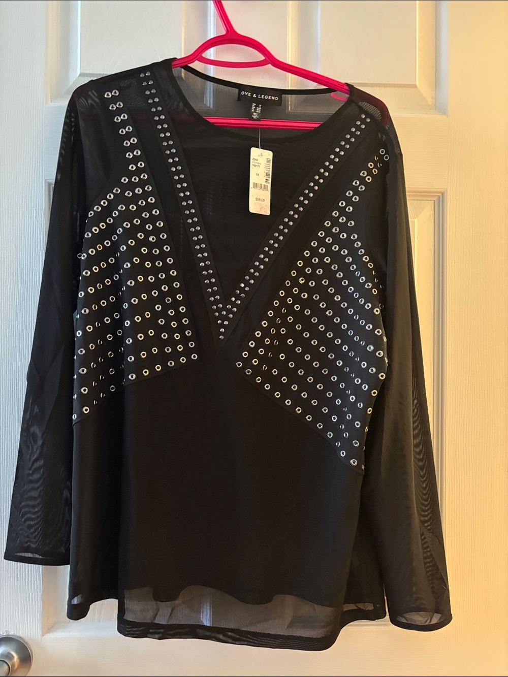 Love & Legend Black Mesh Long-Sleeve Top with Silver Eyelets